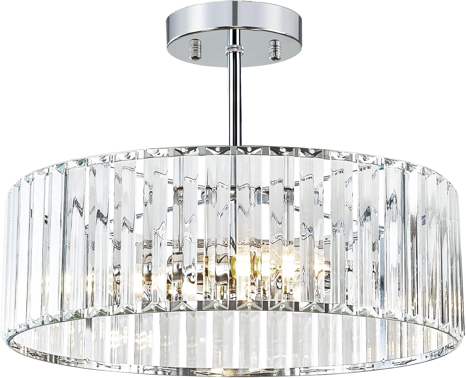 Crystal Black Ceiling Light, Modern Semi Flush Mount Ceiling Lighting Fixture, round Hallway Lighting Fixtures Chandelier for Kitchen Entryway Bedroom Dining Room, 3-Light, 12.2 Inch