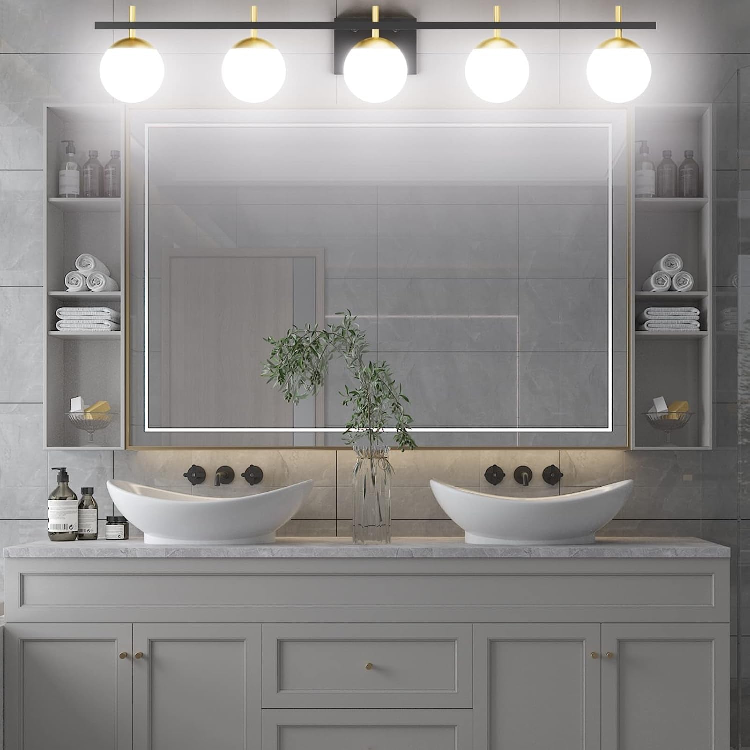 5-Light Mid-Century Vanity Light – Black/Gold