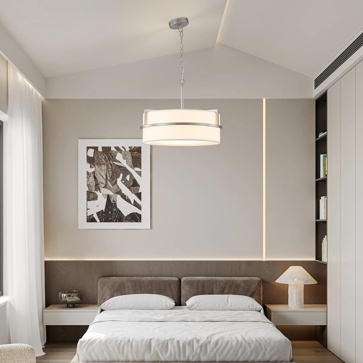 15.7" Modern Drum Chandelier – Brushed Nickel Finish