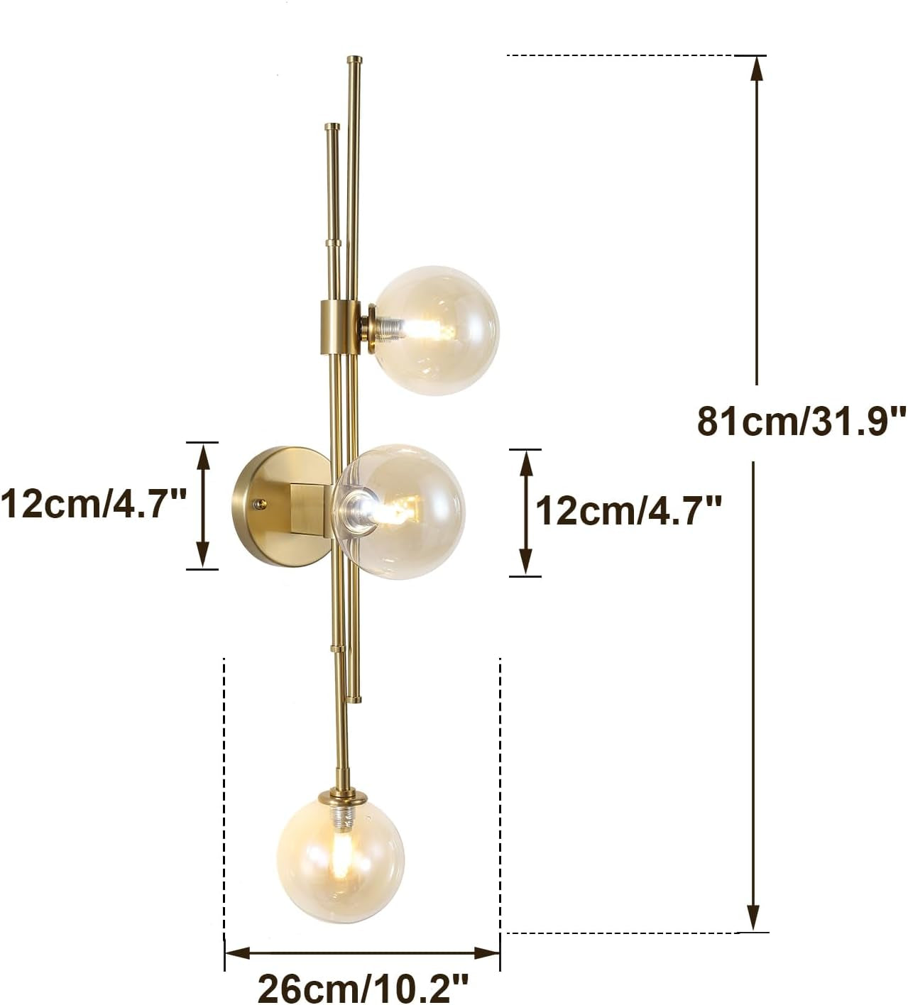 3-Light Amber Globe Wall Sconce Fixture
