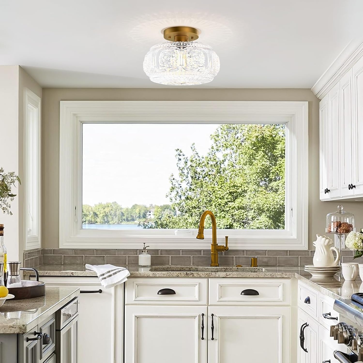 Gold Semi Flush Mount Light – Vintage Glass