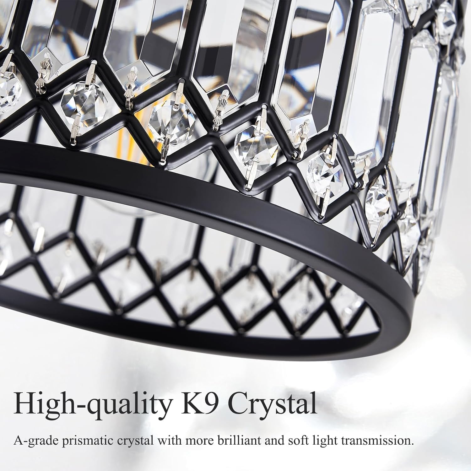 Crystal Black Ceiling Light, Modern Semi Flush Mount Ceiling Lighting Fixture, round Hallway Lighting Fixtures Chandelier for Kitchen Entryway Bedroom Dining Room, 3-Light, 12.2 Inch