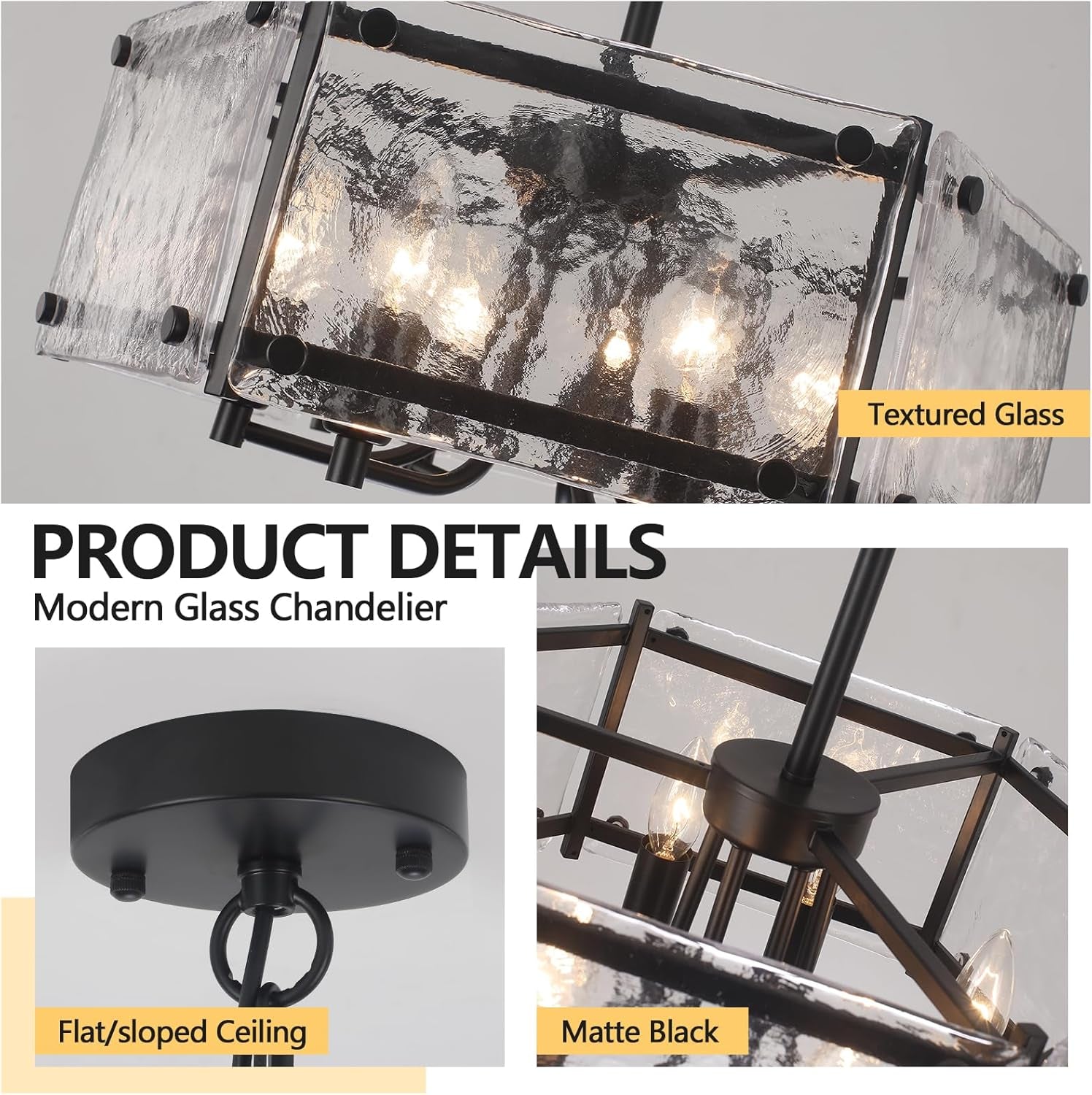 18.7" 6-Light Modern Black Glass Drum Chandelier