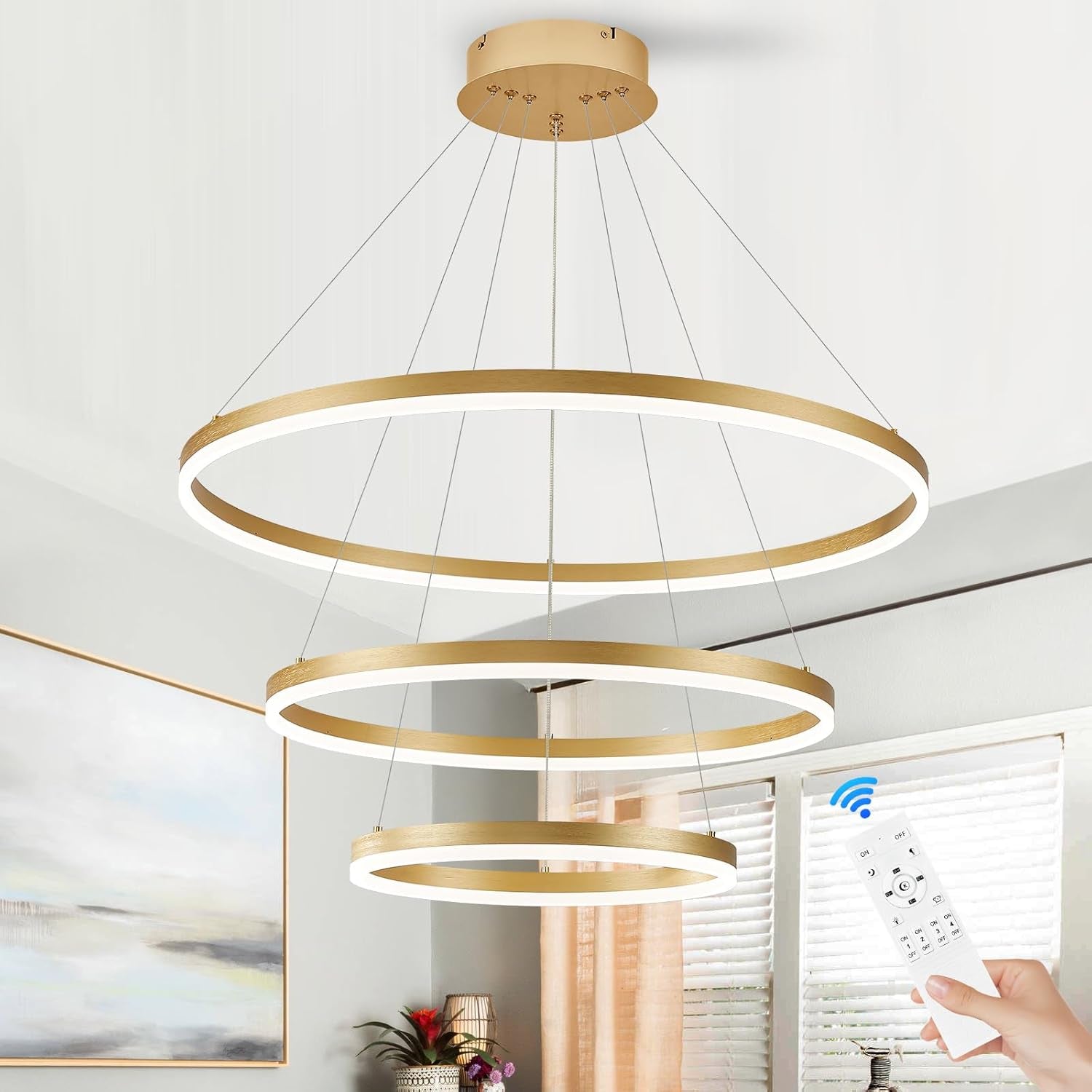 9-Ring Modern LED Dimmable Foyer Chandelier