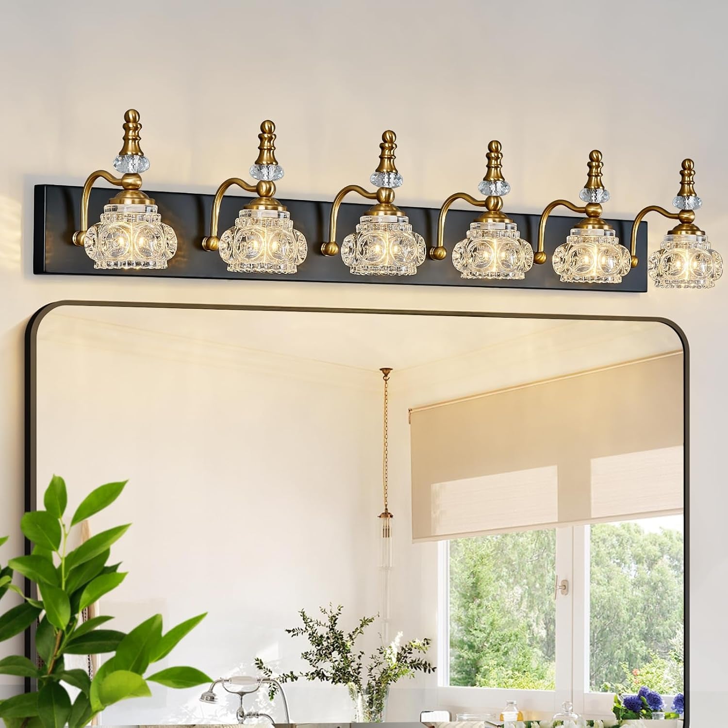 3-Light Black Crystal Bathroom Vanity Light