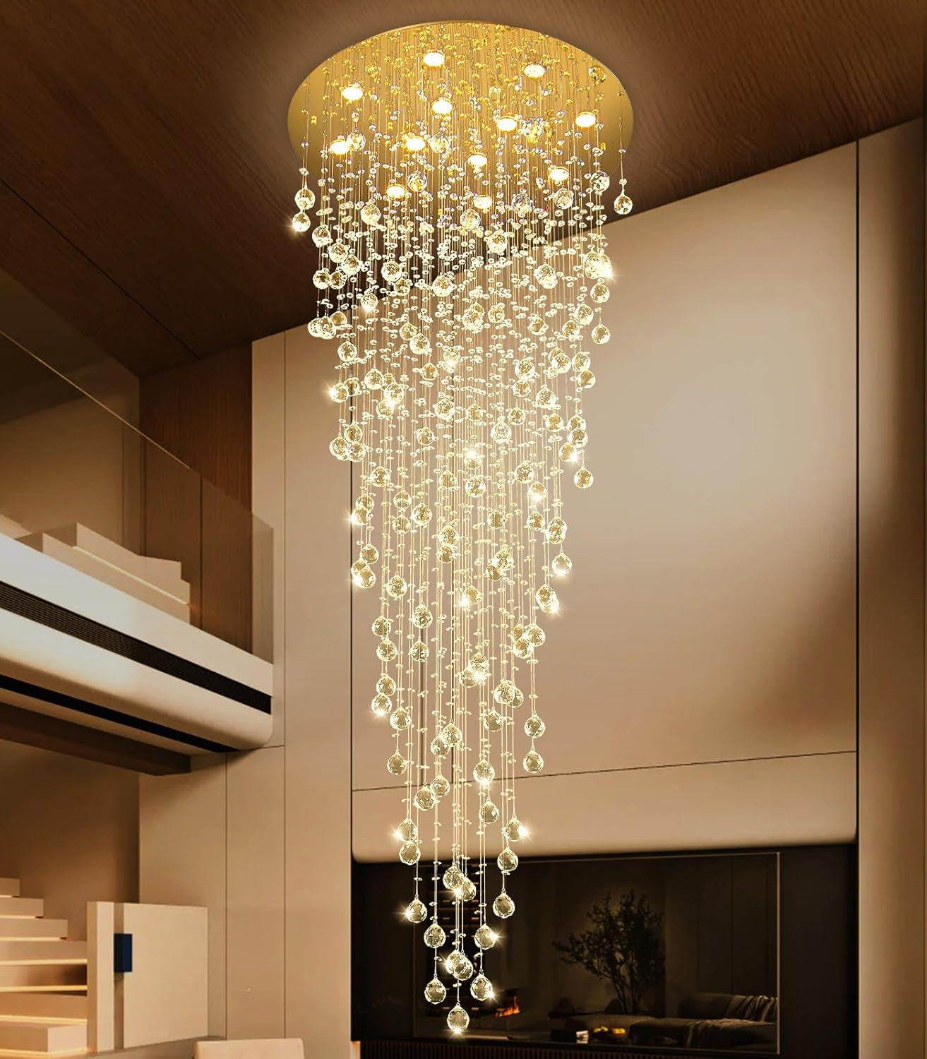 98" Gold Modern Crystal Raindrop Chandelier