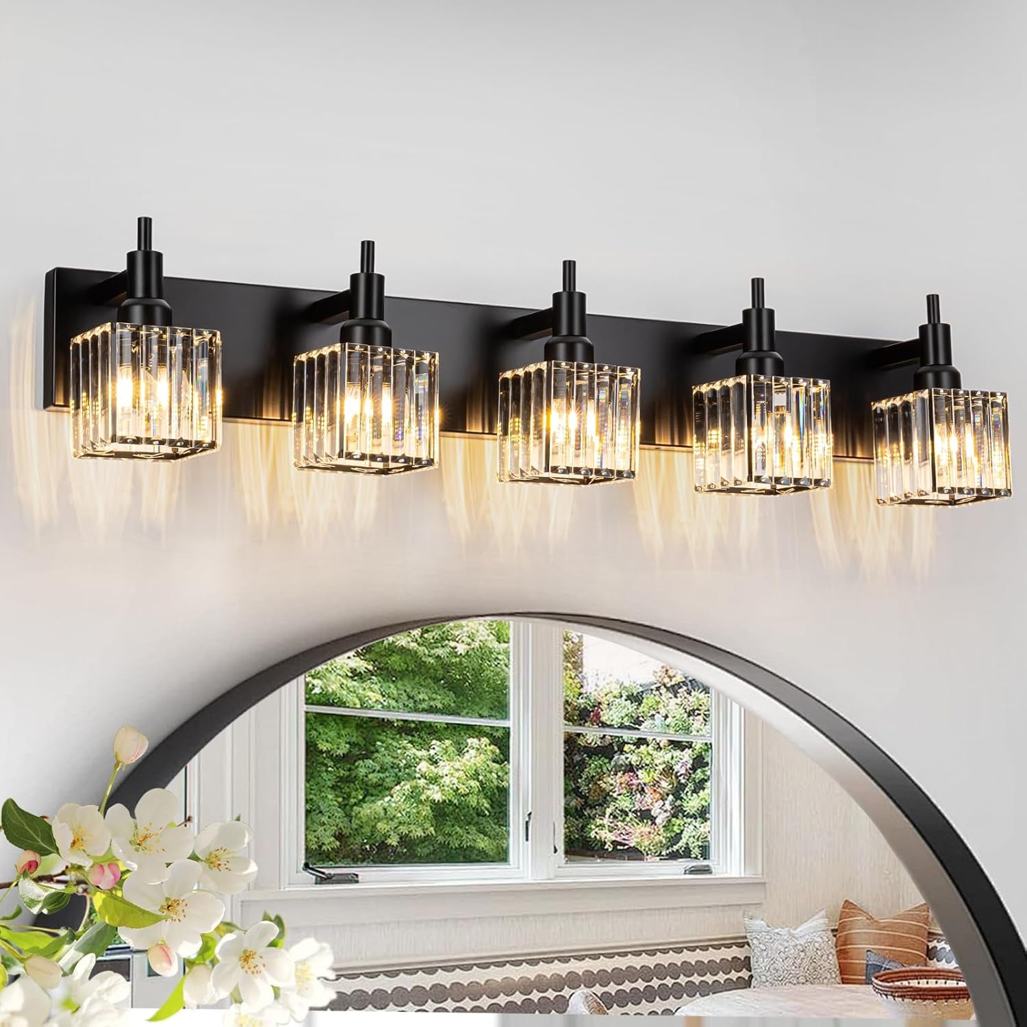 Gold Modern 3-Light Crystal Bathroom Vanity Light