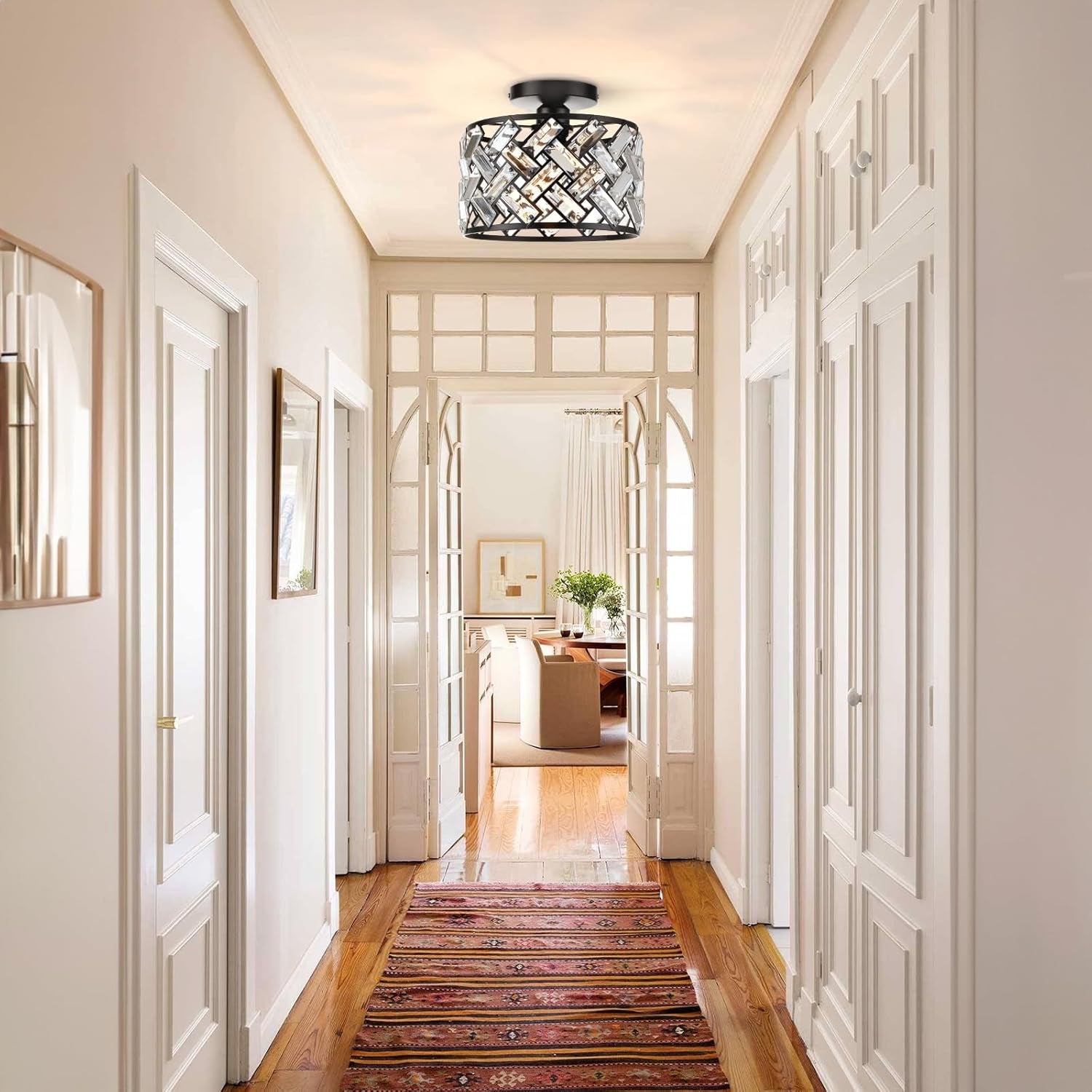 Black Crystal Flush Mount Ceiling Light Fixture