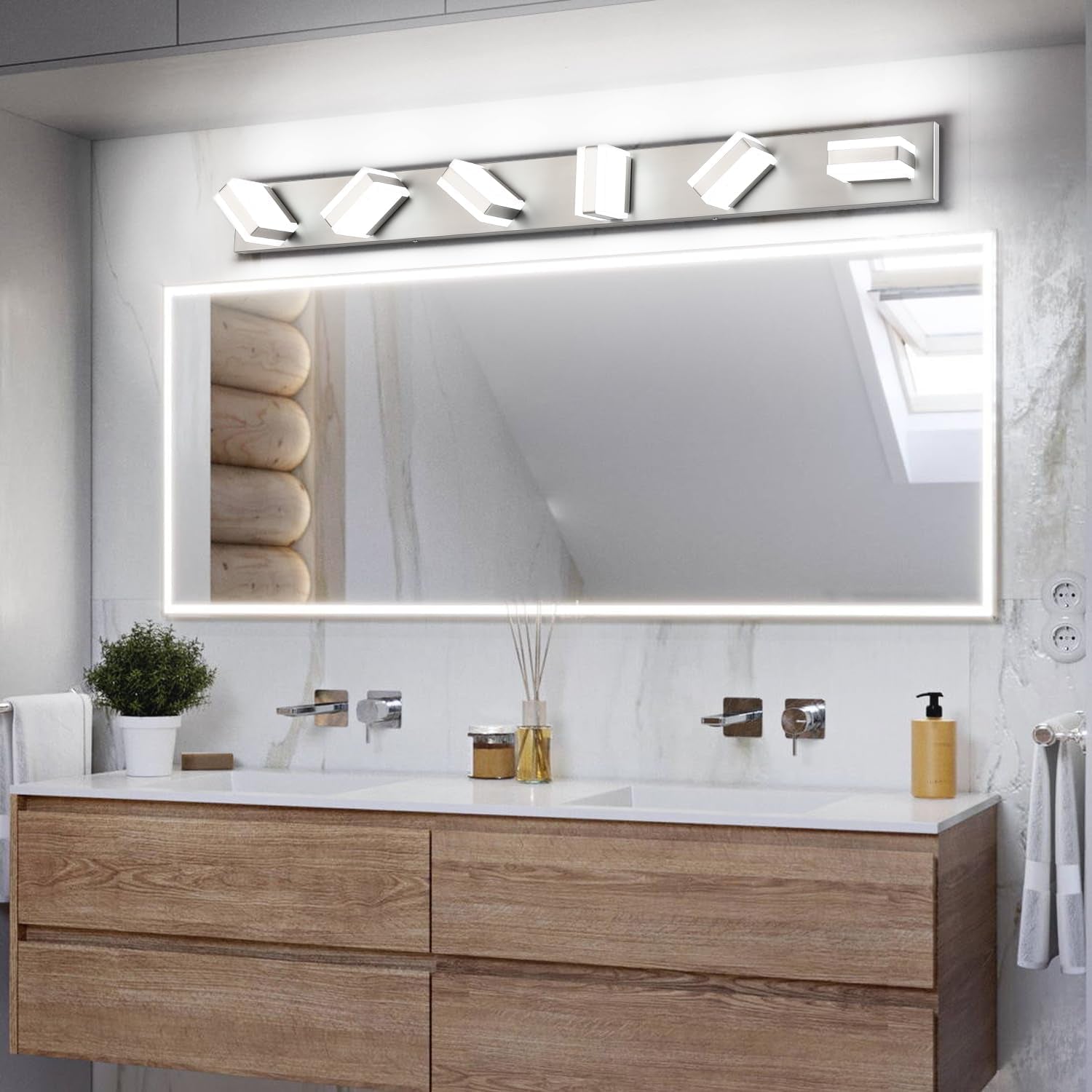 6-Light Brushed Nickel LED Bathroom Vanity Light