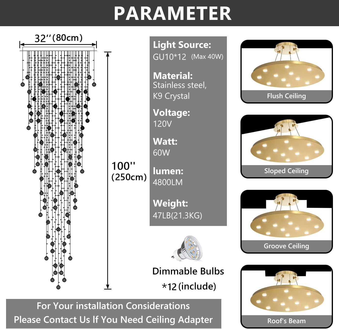 98" Gold Modern Crystal Raindrop Chandelier