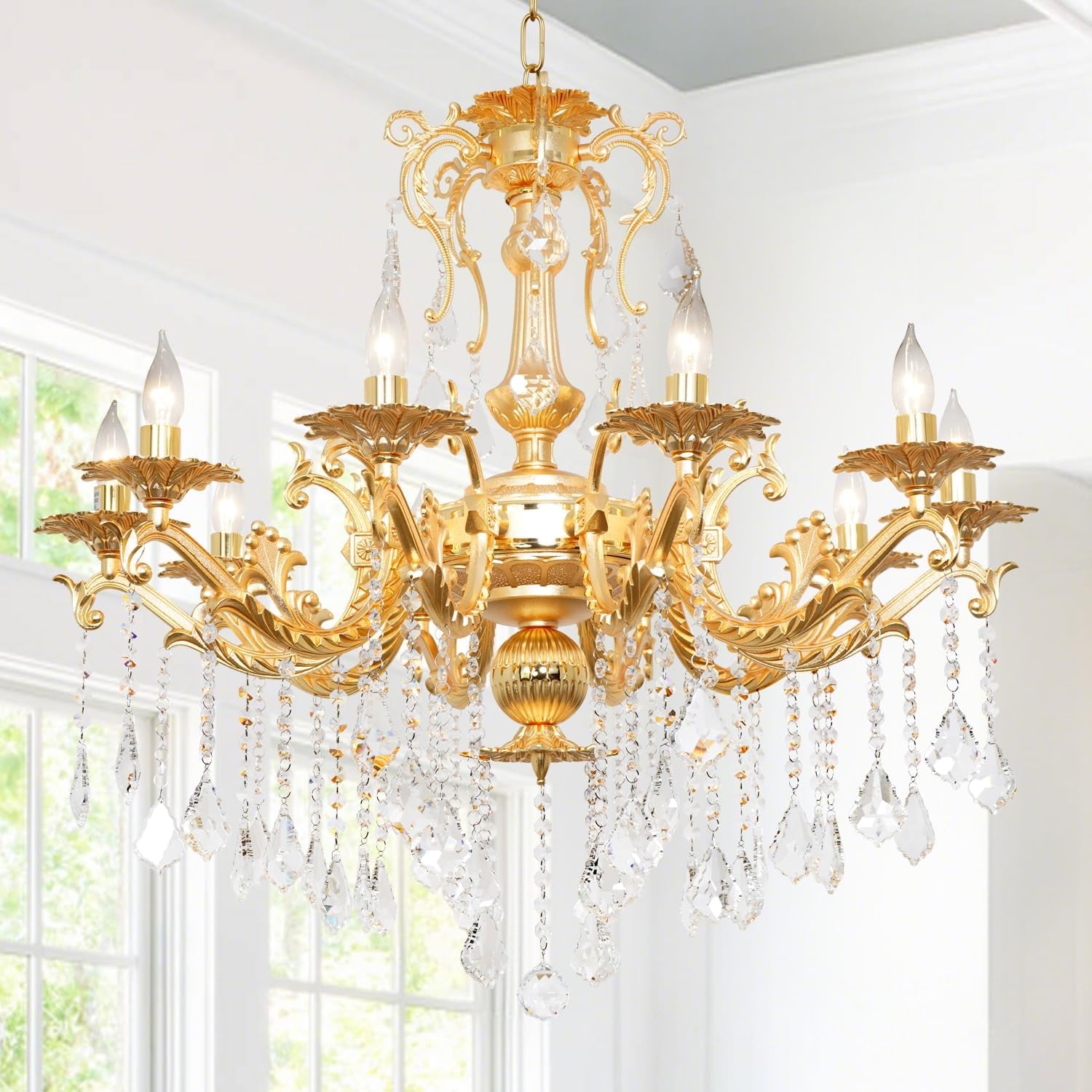 Vintage 12-Light Crystal Candle Chandelier 34"