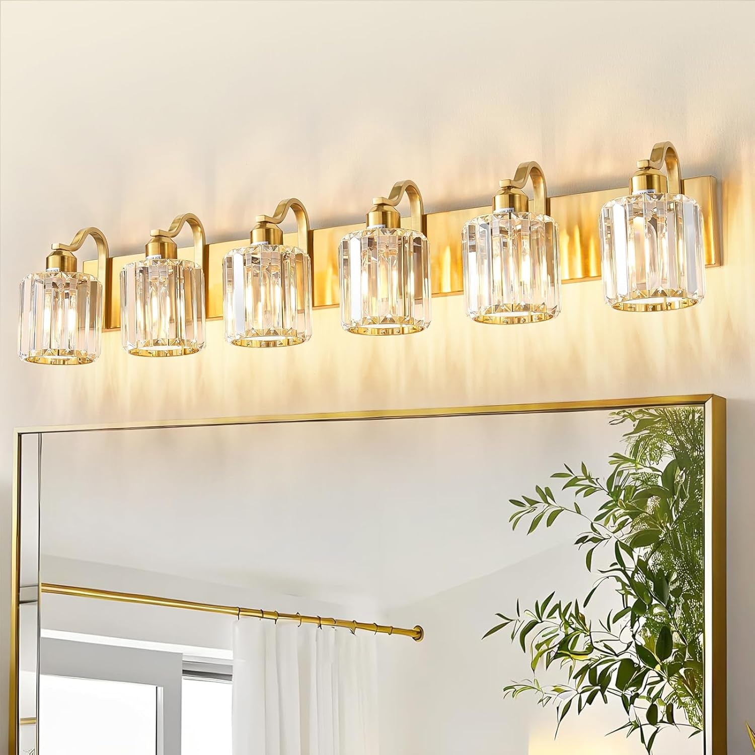 6-Light Brushed Nickel Crystal Bathroom Vanity Light