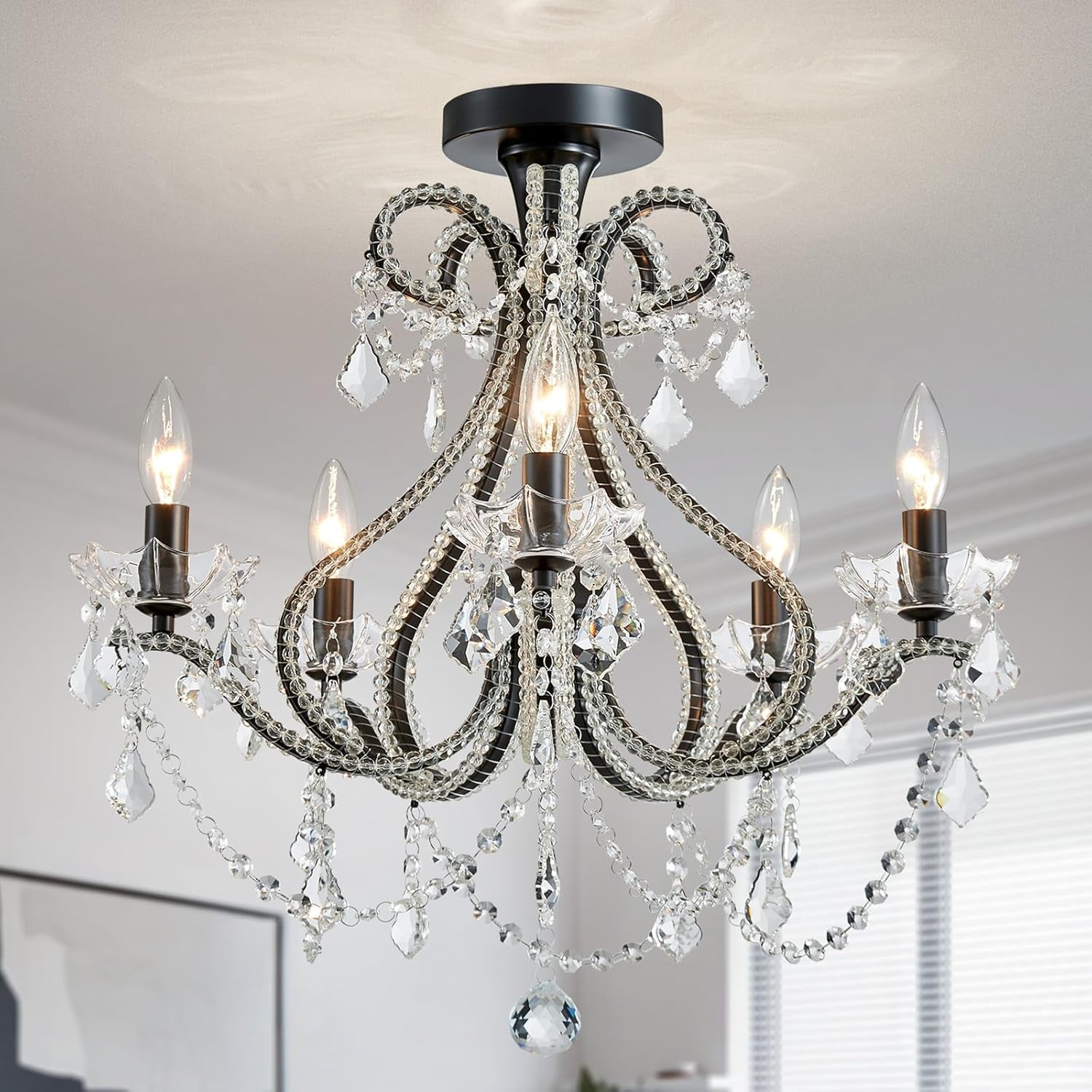 Gold Crystal Flush Mount Chandelier