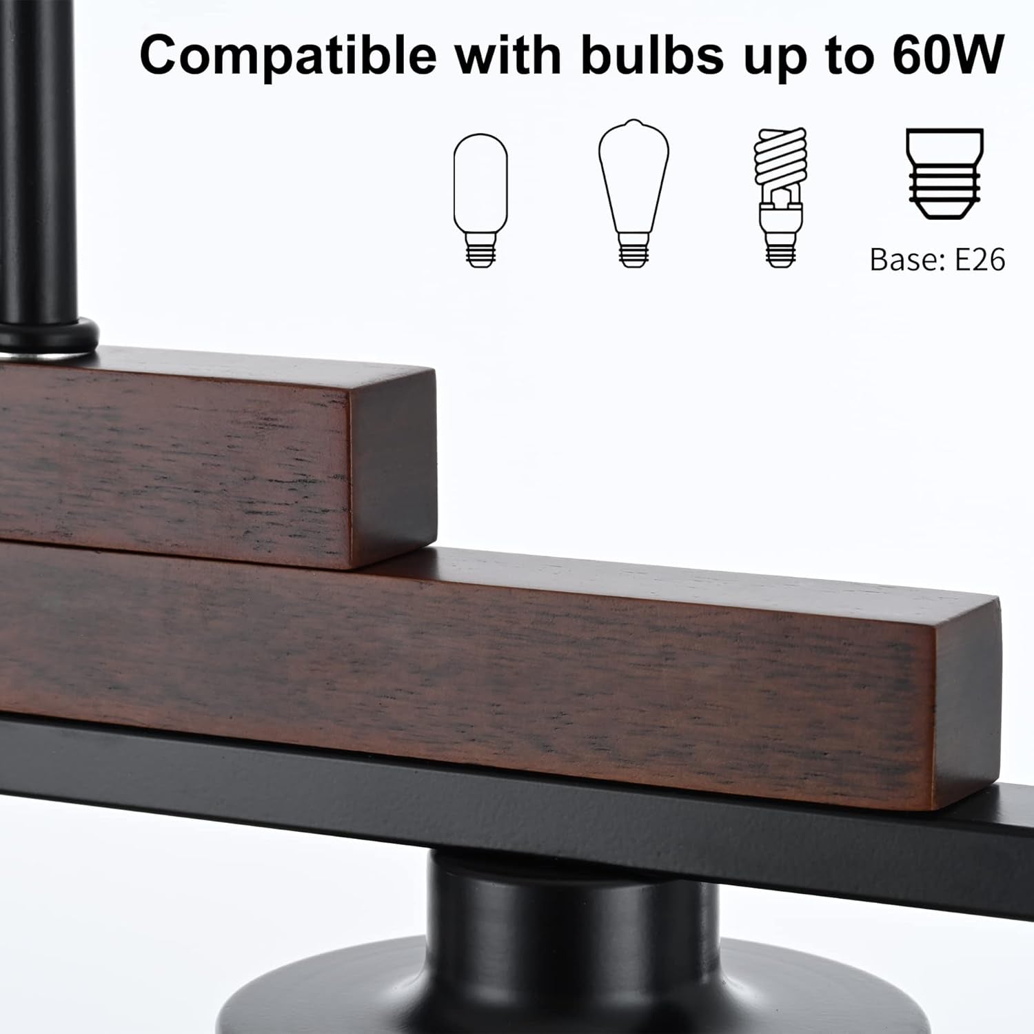 5-Light Farmhouse Linear Chandelier – Black Wood