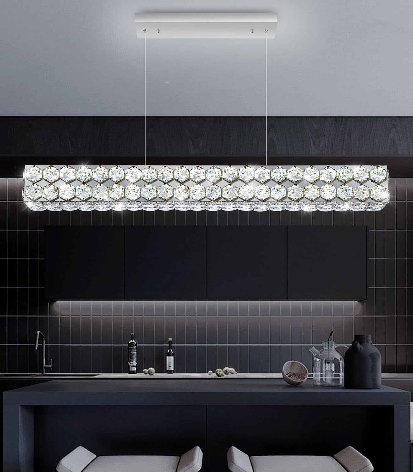 Modern 2-Ring Gold Crystal LED Chandelier
