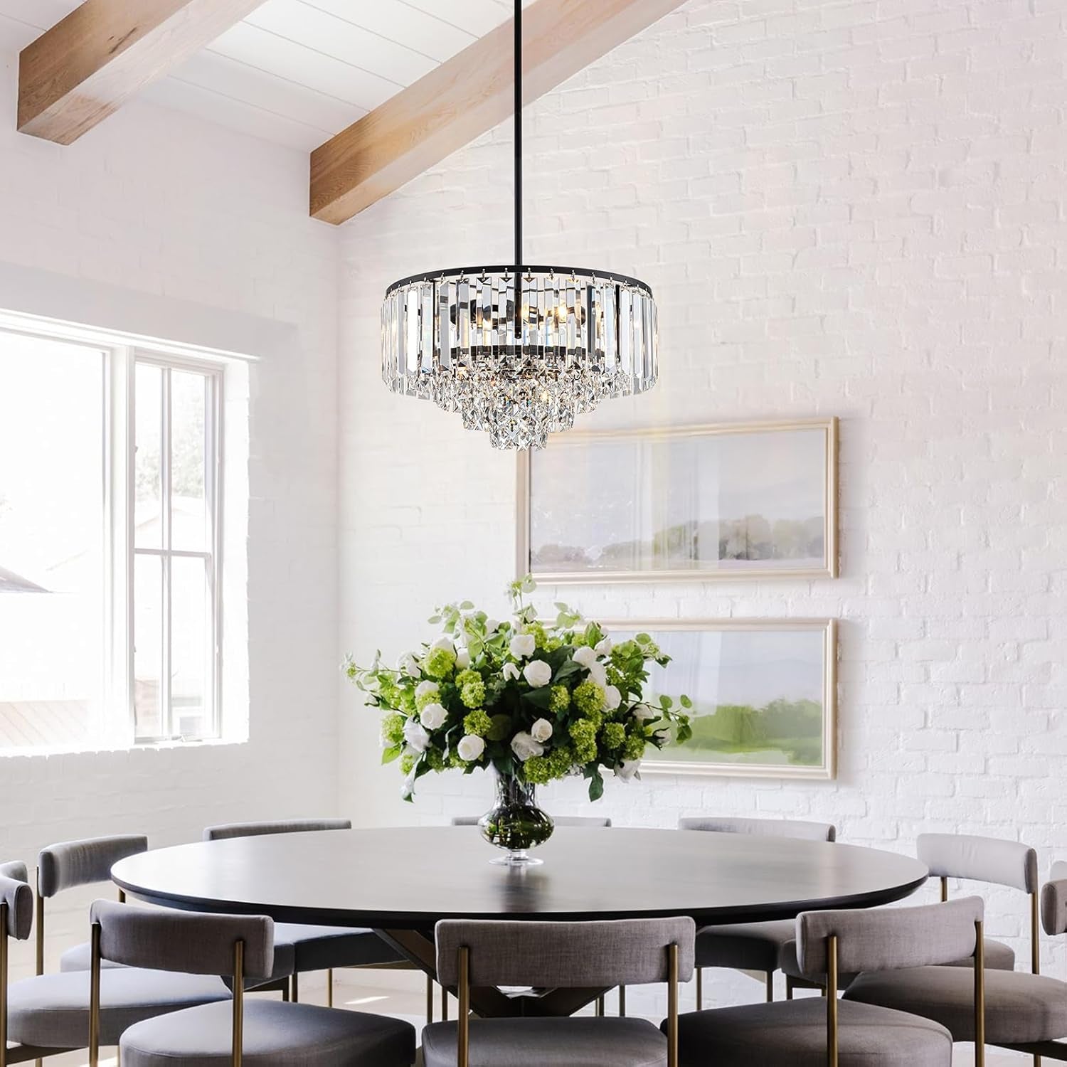 3-Light Modern Black K9 Crystal Chandelier – 5-Tier Round Pendant