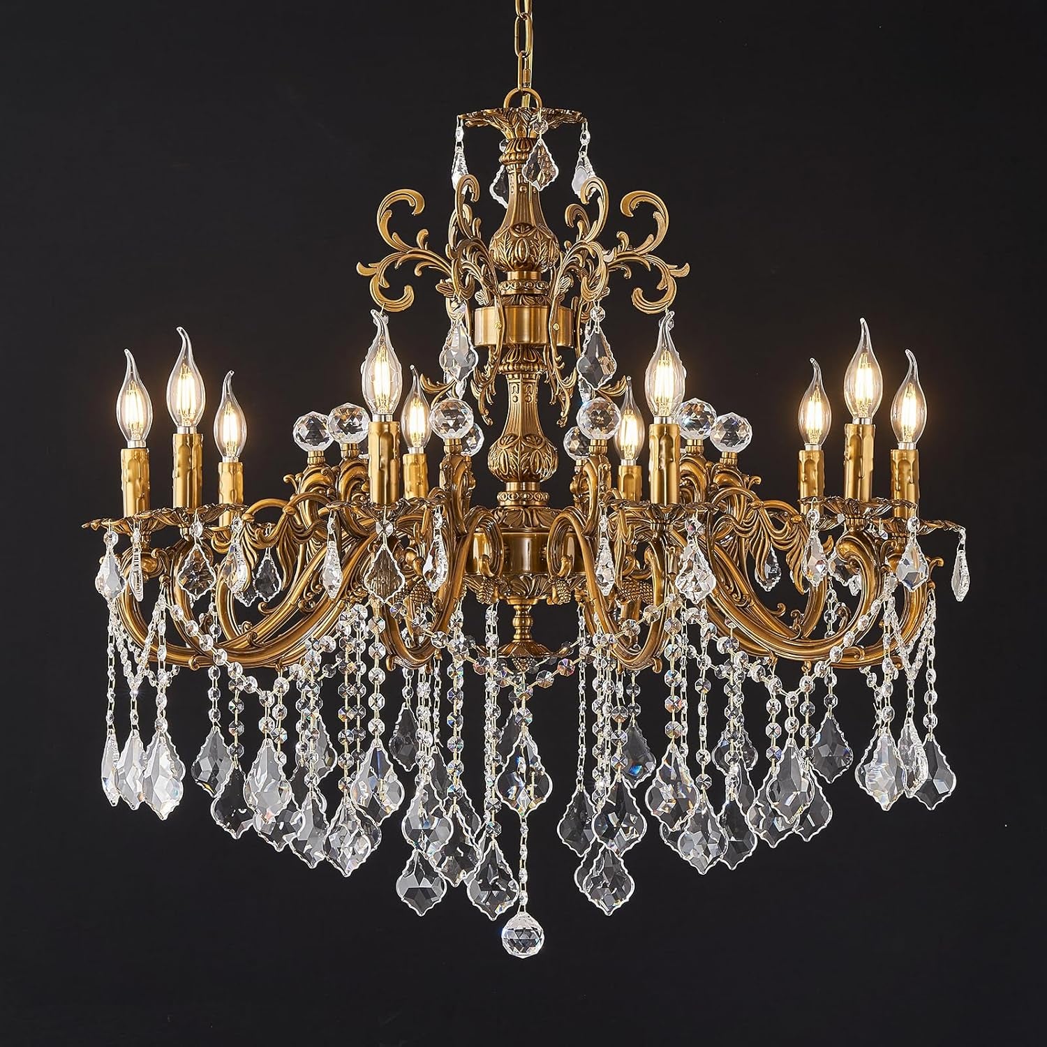 Antique Gold 8-Light Candle Crystal Chandelier