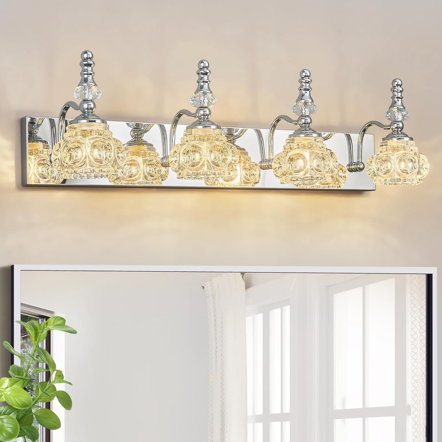 3-Light Black Crystal Bathroom Vanity Light