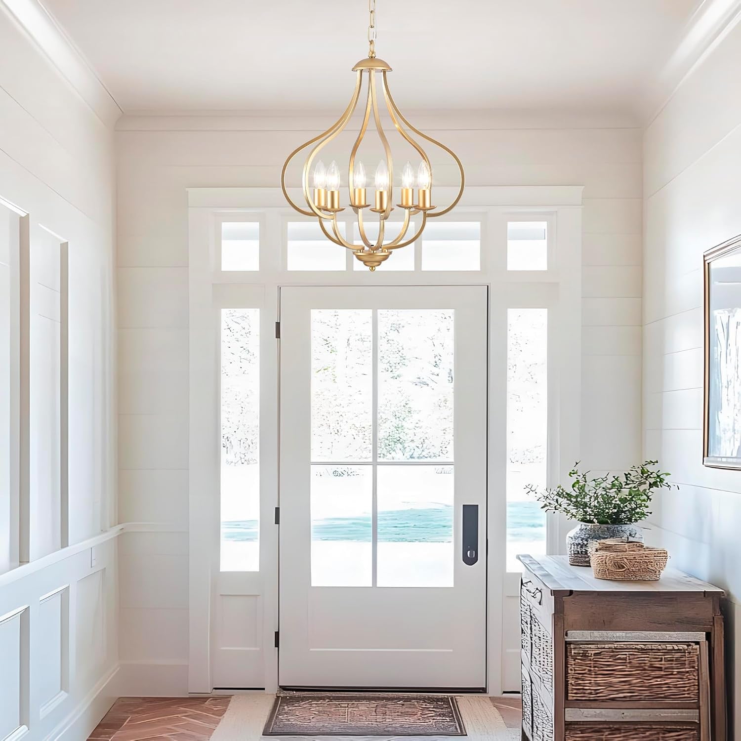 6-Light Gold Farmhouse Chandelier – Vintage Pendant Fixture