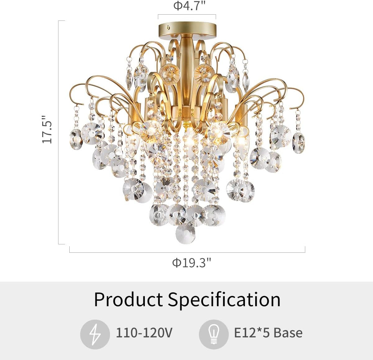 Gold Crystal Flush Mount Chandelier