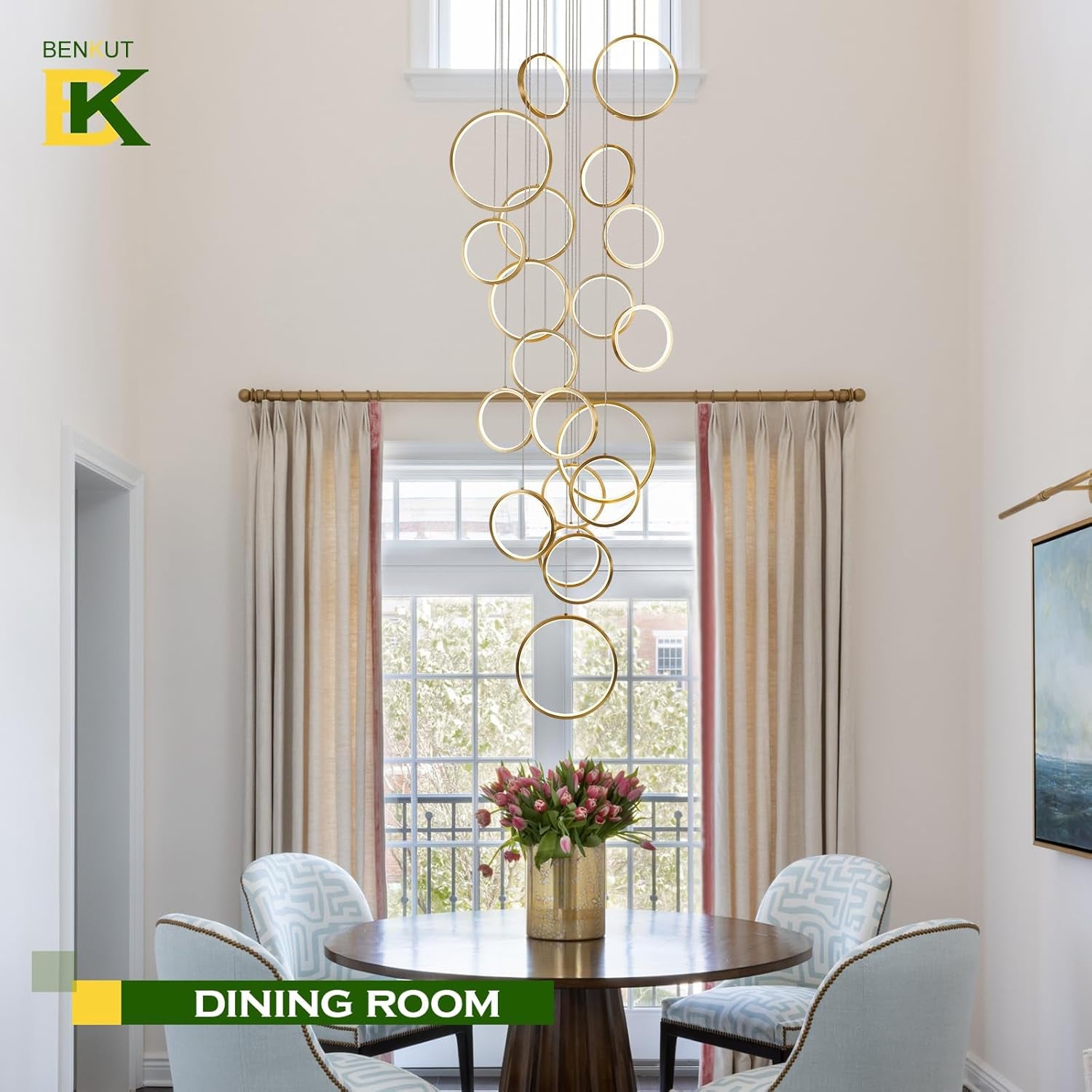 20-Ring Modern LED Gold Foyer Chandelier