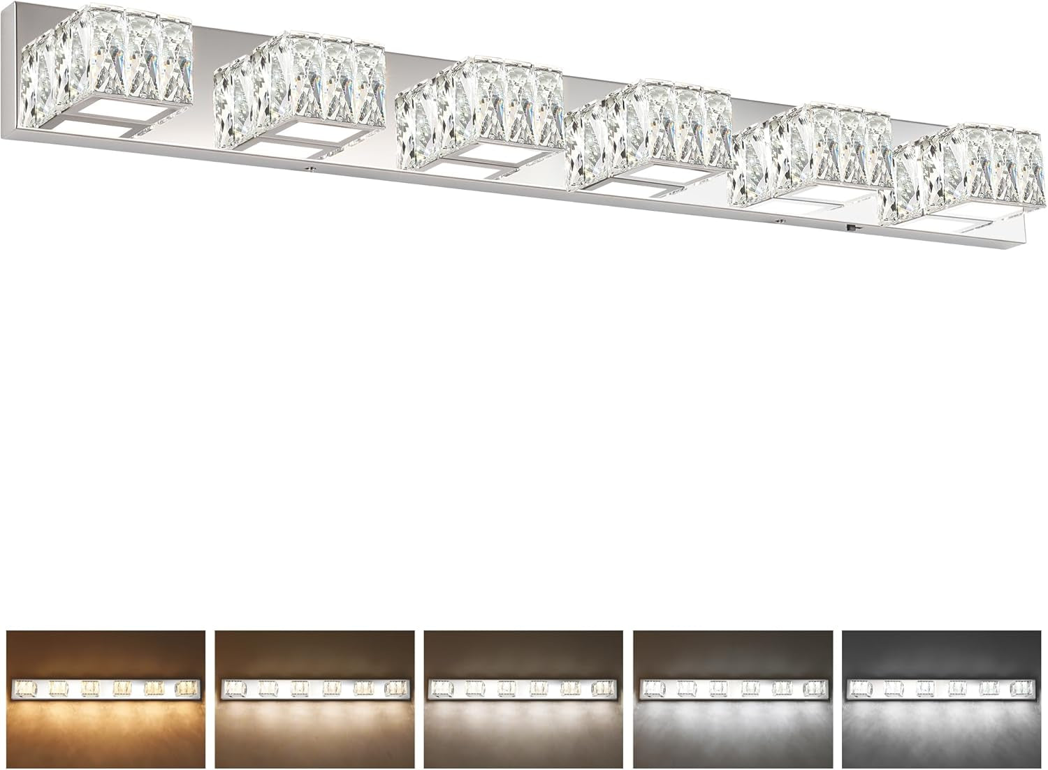6-Light LED Chrome Crystal Bathroom Vanity Light