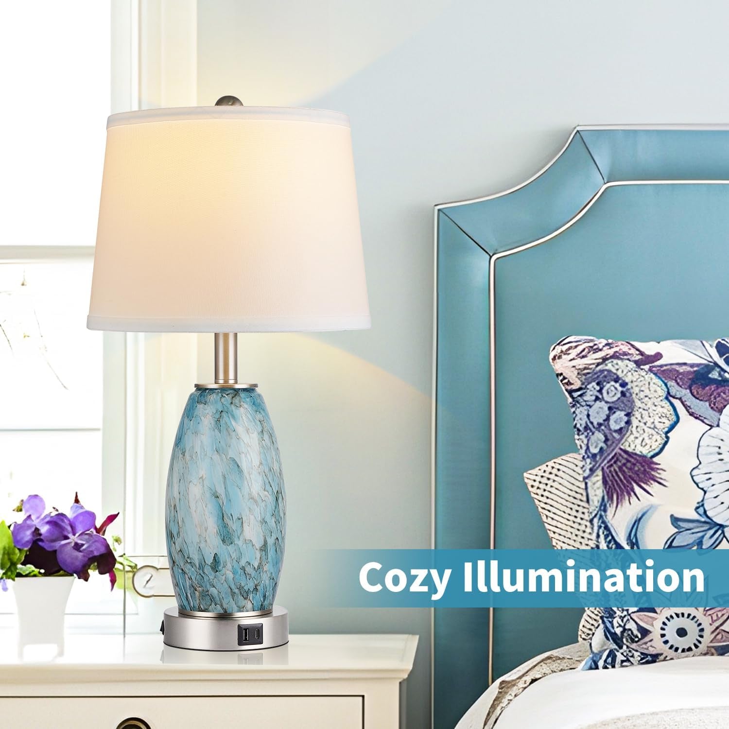 Coastal Glass Table Lamp Set of 2 – USB Ports