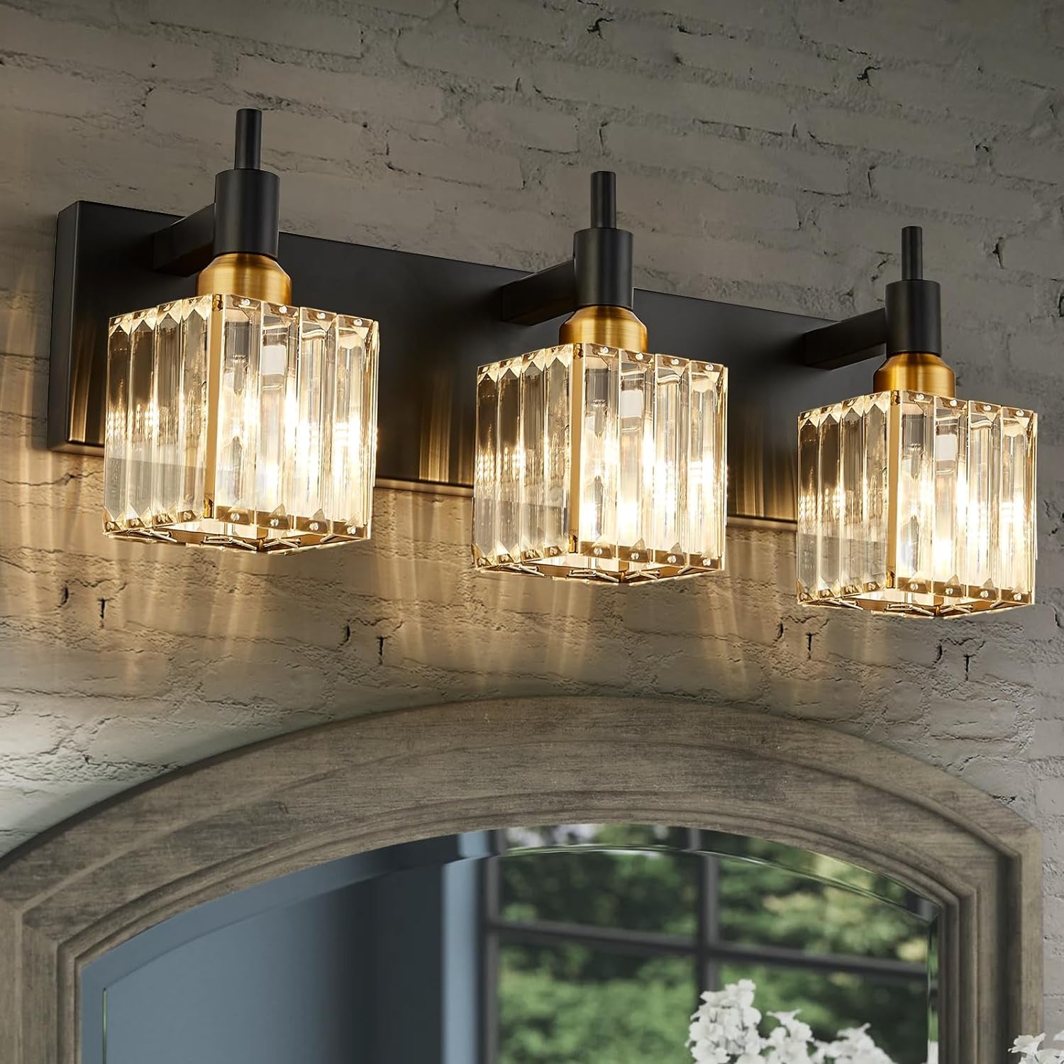 Gold Modern 3-Light Crystal Bathroom Vanity Light