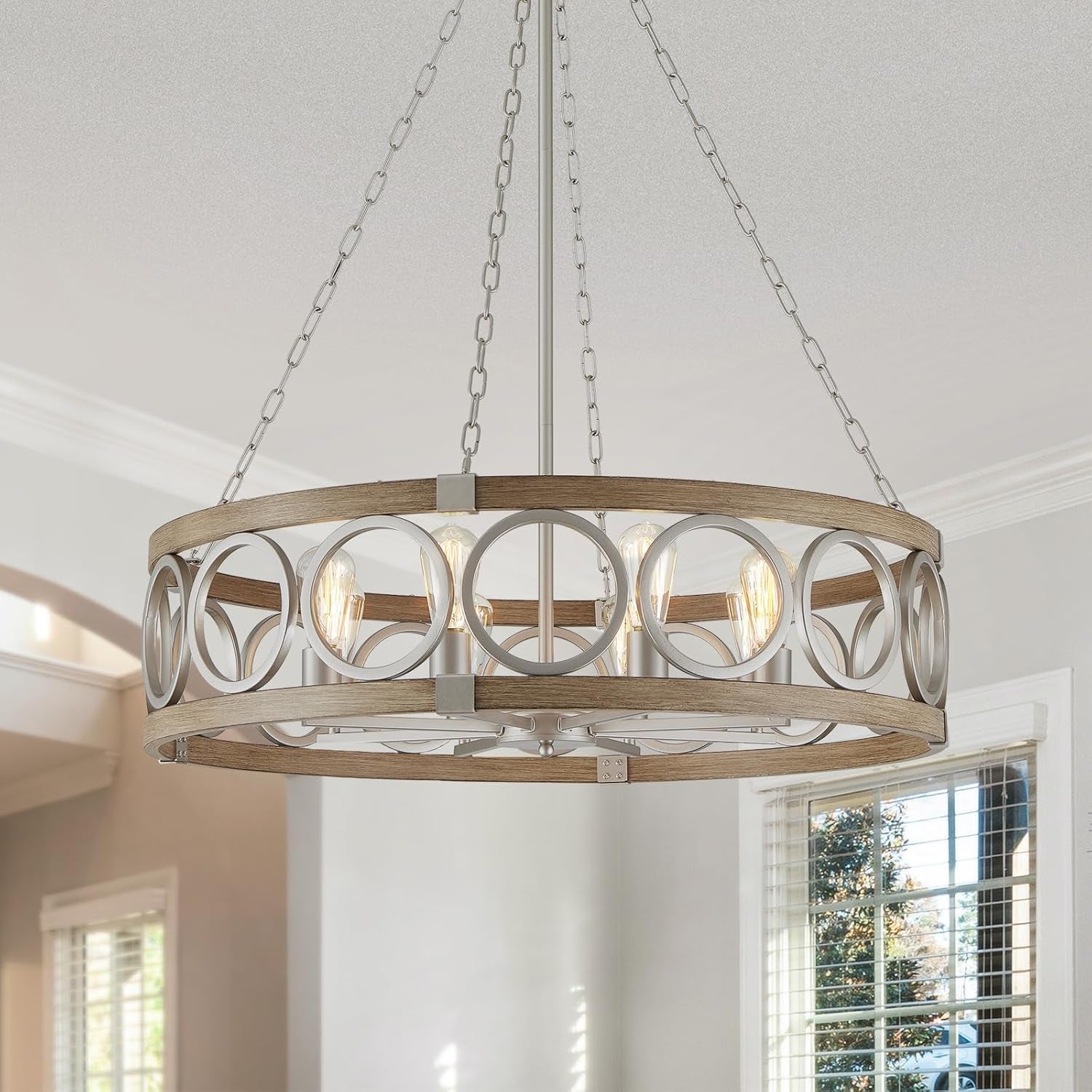 Rustic Nickel Drum Chandelier 5-Light