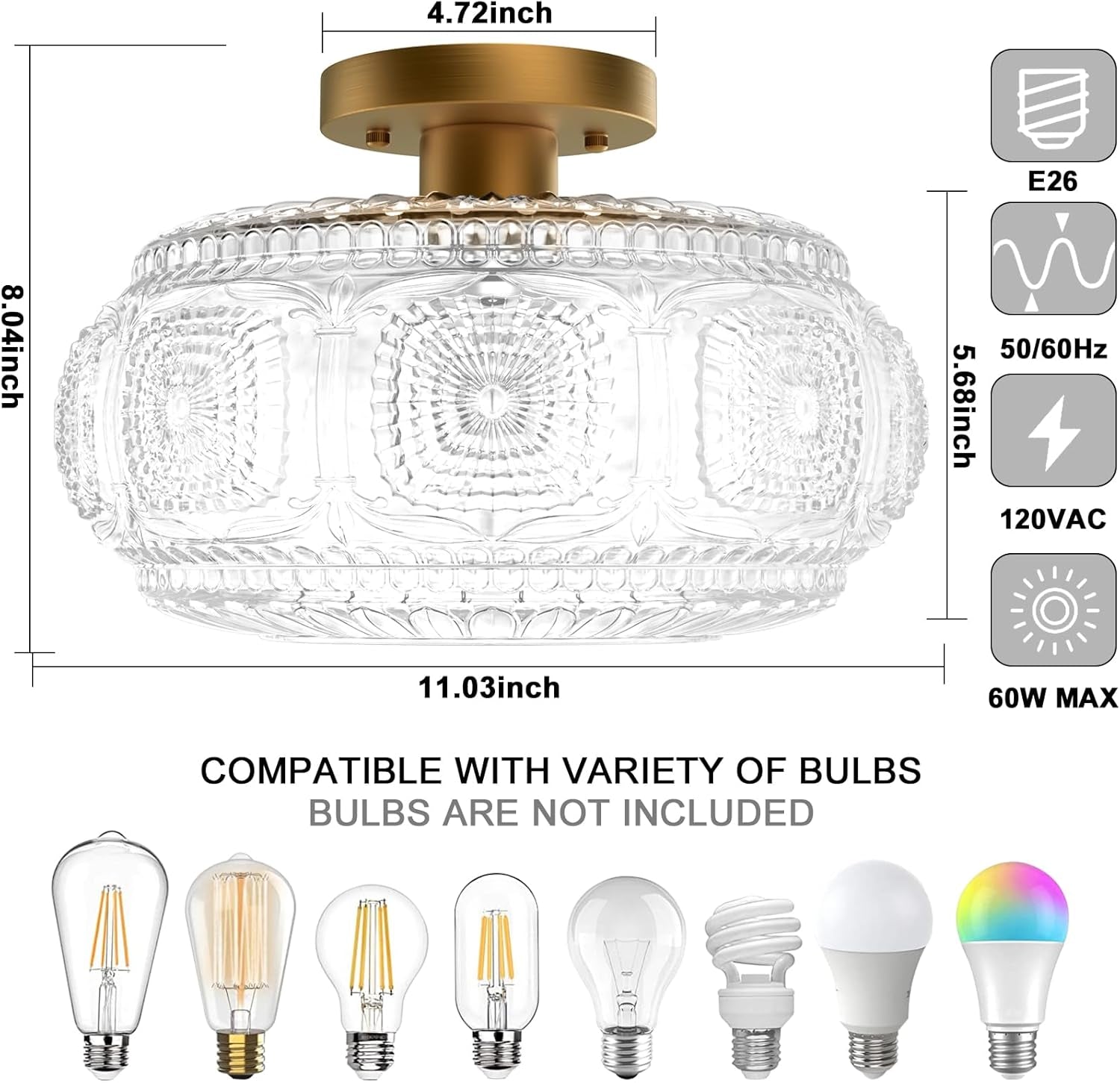 Gold Semi Flush Mount Light – Vintage Glass