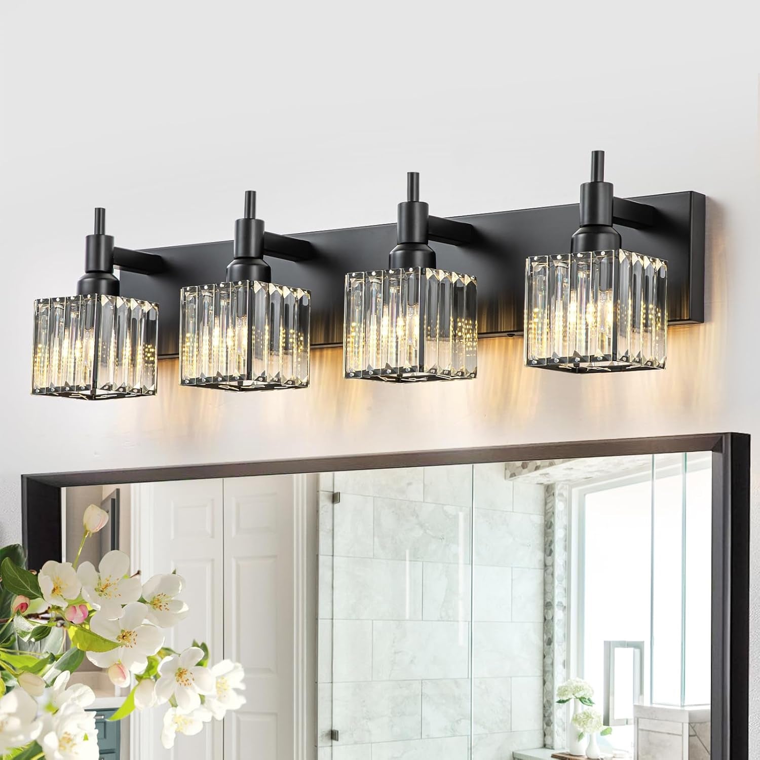 Gold Modern 3-Light Crystal Bathroom Vanity Light