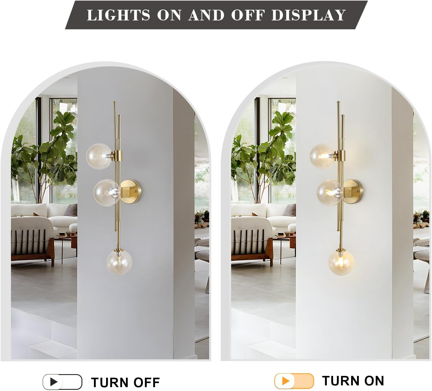 3-Light Amber Globe Wall Sconce Fixture