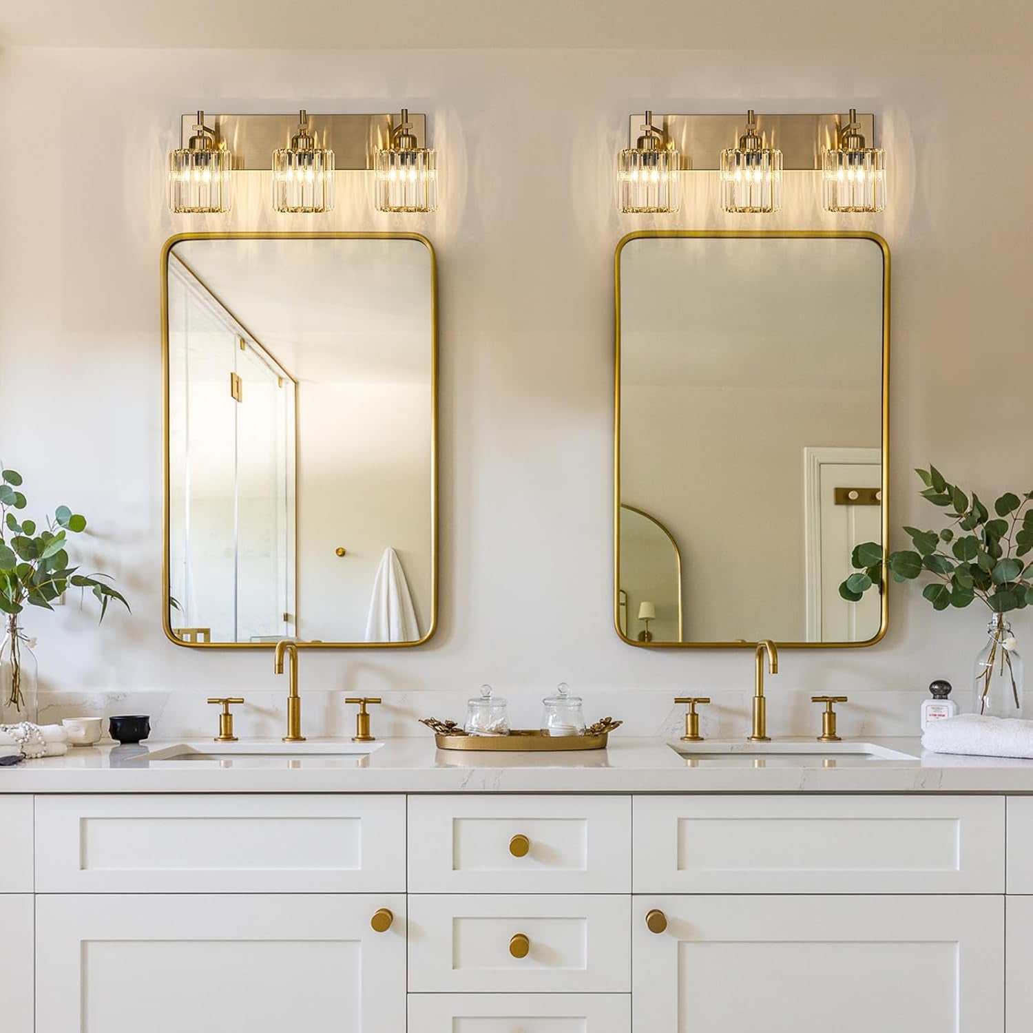 Gold Modern 3-Light Crystal Bathroom Vanity Light