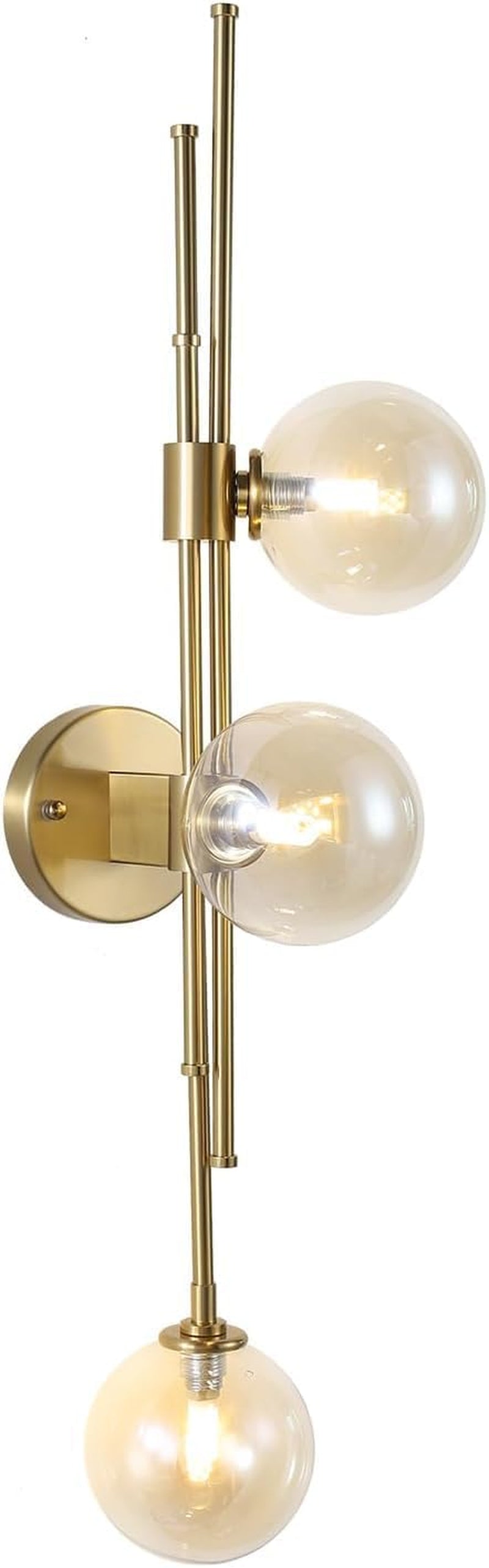 3-Light Amber Globe Wall Sconce Fixture