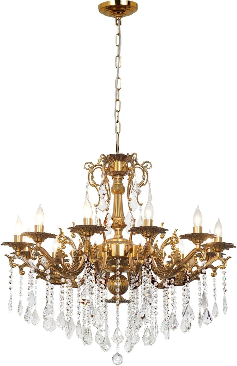 Vintage 12-Light Crystal Candle Chandelier 34"