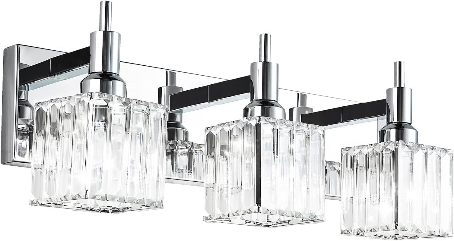 Gold Modern 3-Light Crystal Bathroom Vanity Light
