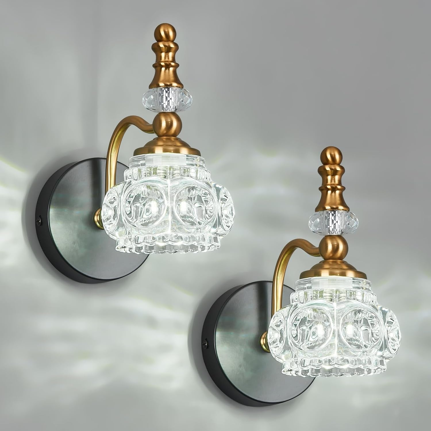 3-Light Black Crystal Bathroom Vanity Light
