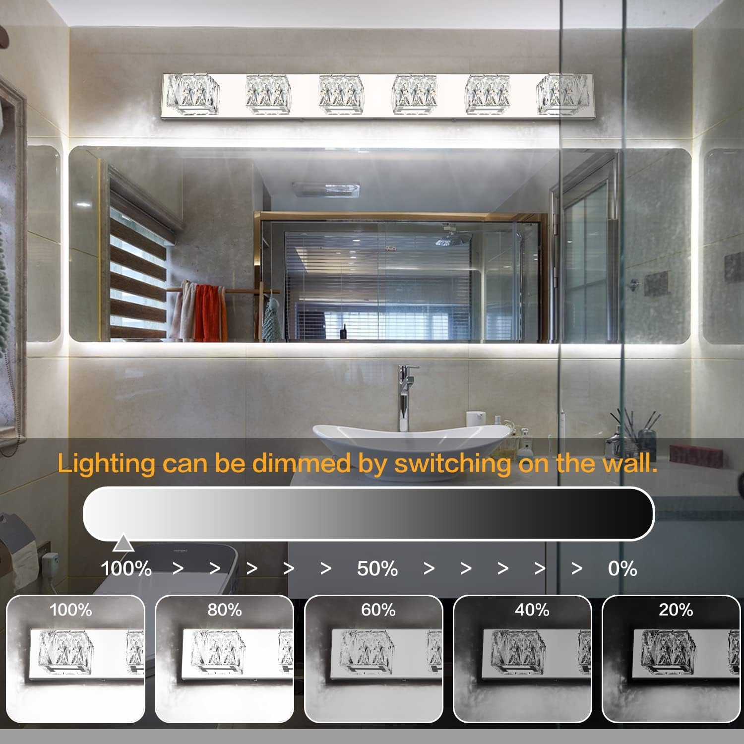 6-Light LED Chrome Crystal Bathroom Vanity Light