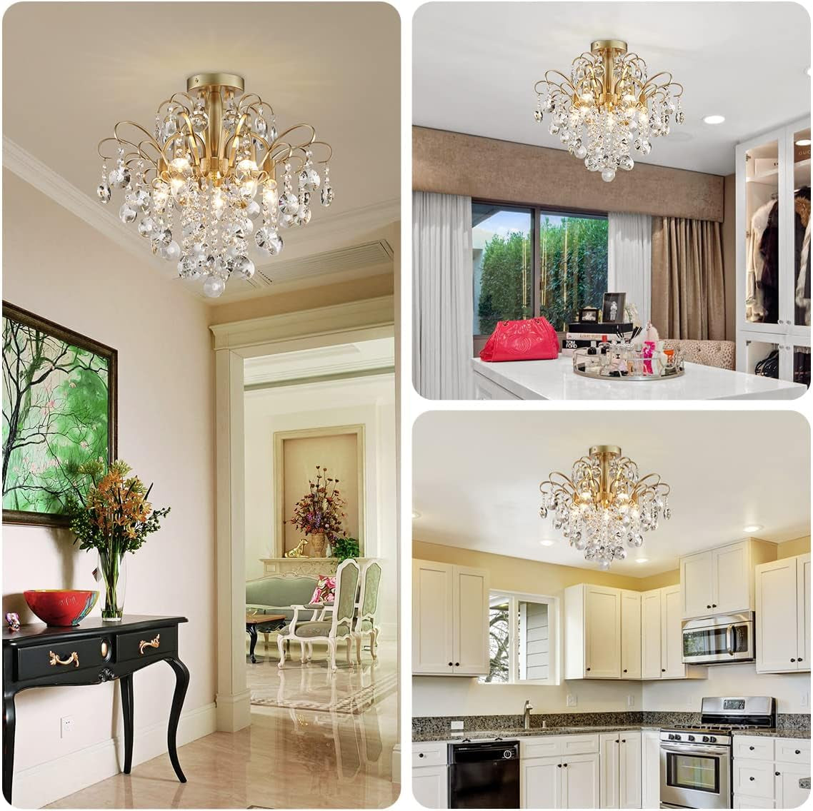 Gold Crystal Flush Mount Chandelier