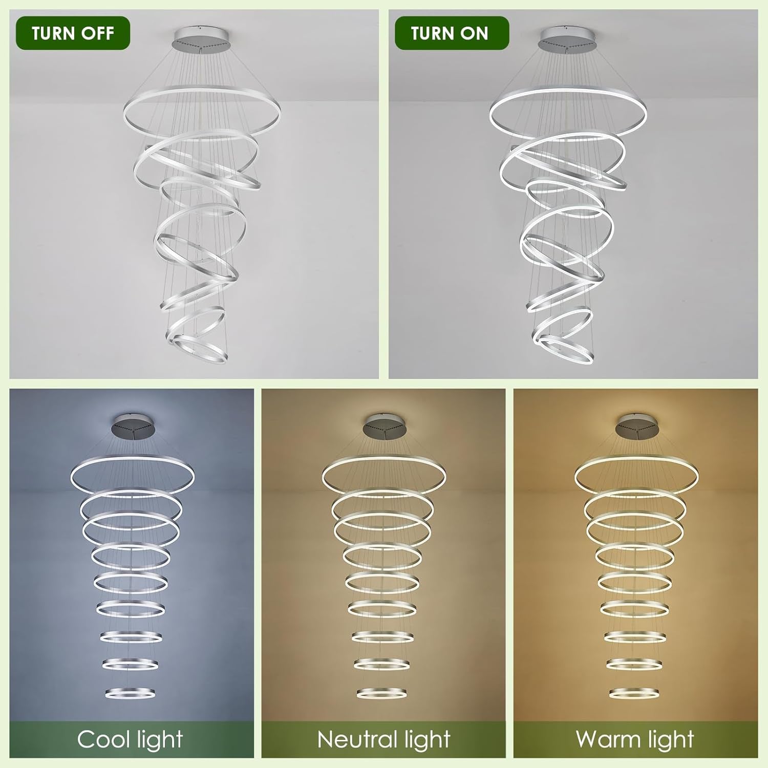 9-Ring Modern LED Dimmable Foyer Chandelier
