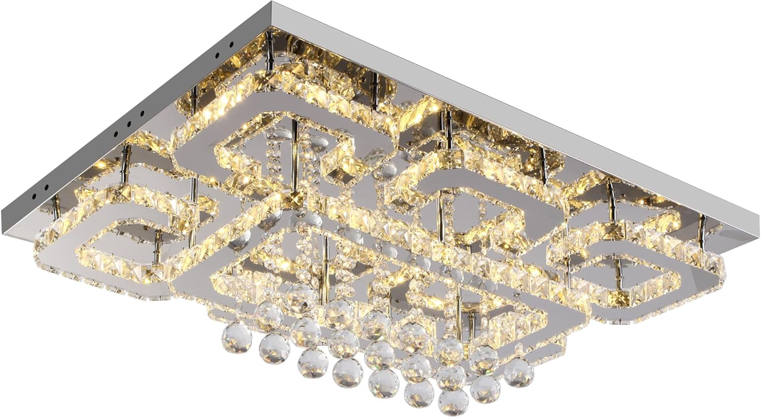 Gold 32" Rectangular Crystal LED Chandelier