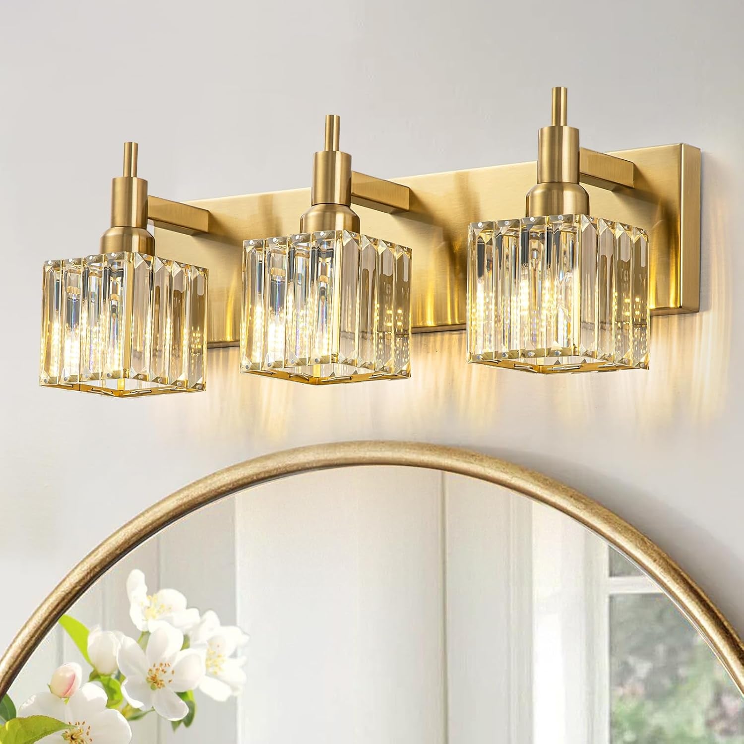 Gold Modern 3-Light Crystal Bathroom Vanity Light