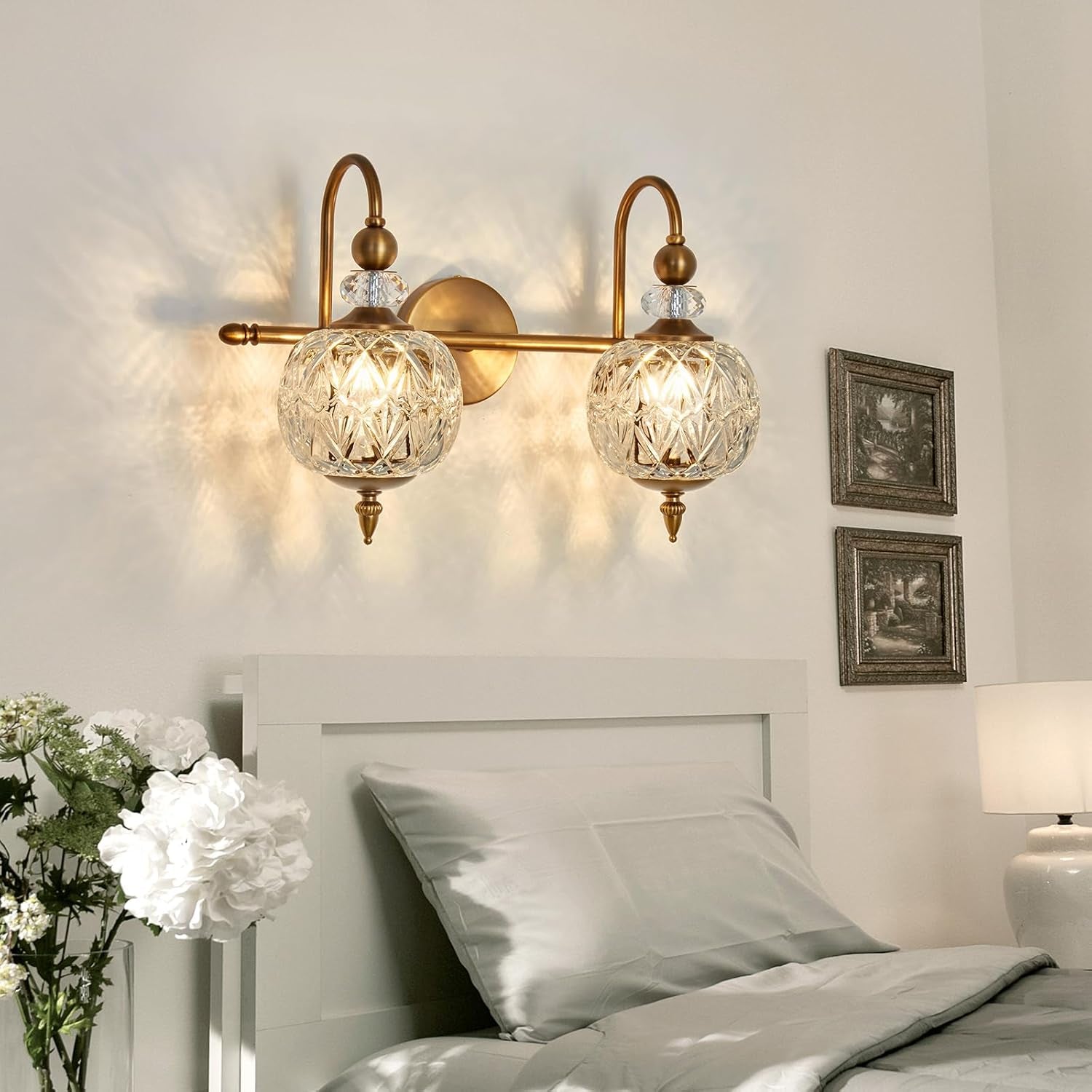 2-Light Gold Vintage Glass Globe Bathroom Vanity Light