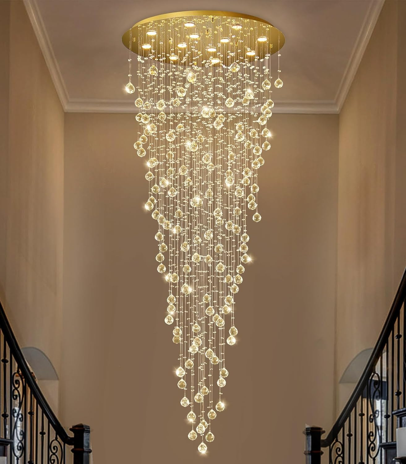 98" Gold Modern Crystal Raindrop Chandelier