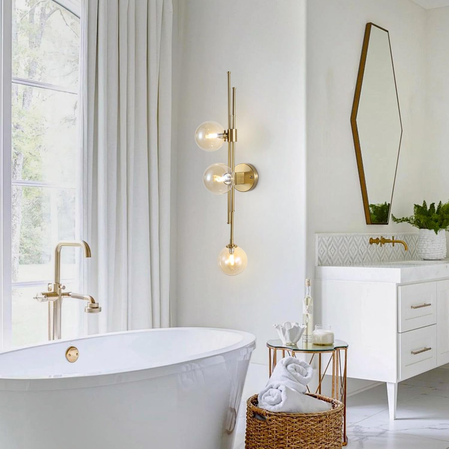3-Light Amber Globe Wall Sconce Fixture