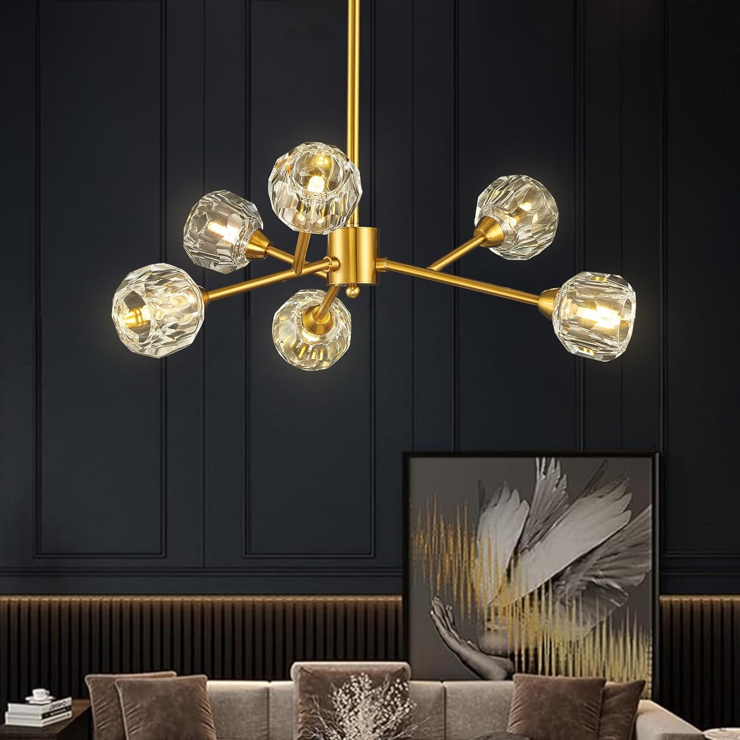 9-Light Gold Sputnik Crystal Chandelier