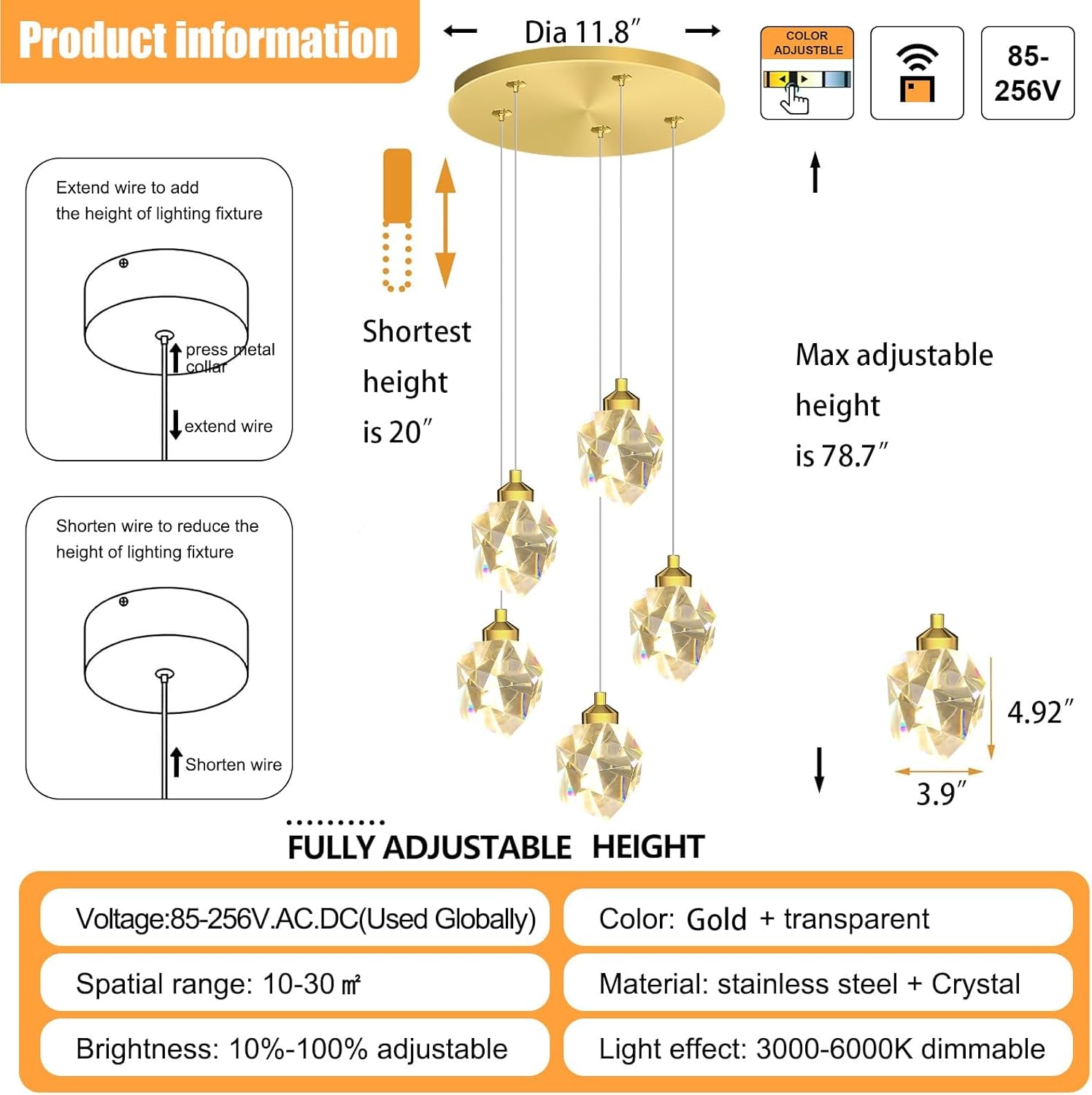 Gold 5-Light Raindrop Pendant Chandelier