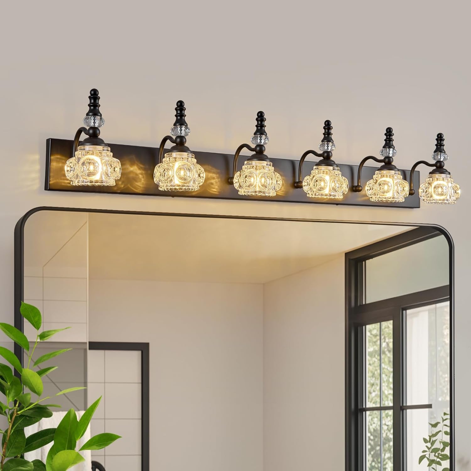 3-Light Black Crystal Bathroom Vanity Light