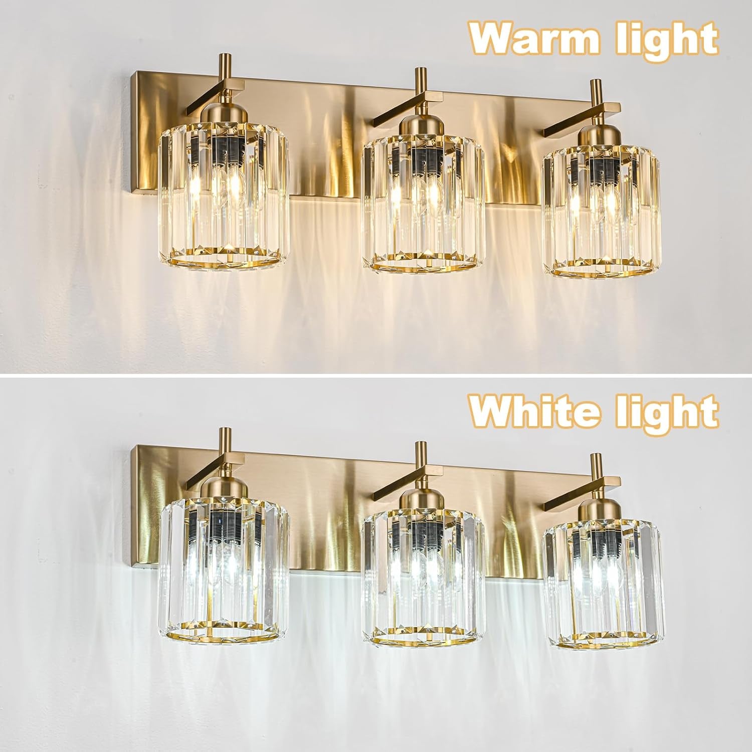Gold Modern 3-Light Crystal Bathroom Vanity Light