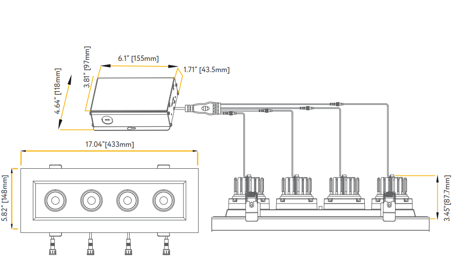 Goodlite G-97129 3.5″ 52W 4 Head Gimbal Spotlight Selectable CCT Black